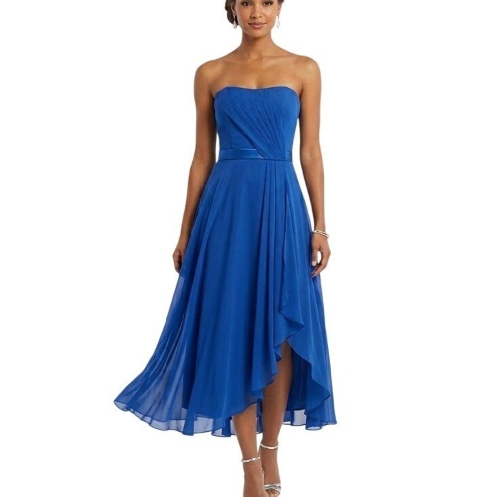 Mori Lee Dress Womens 11/12 Royal Blue High Low Strapless Chiffon Formal 834 Vtg